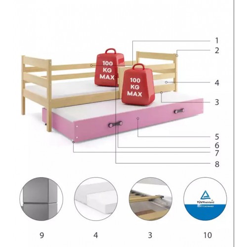Gulta ERYK 2 90x200, priede/rozā Gulta ERYK 2 90x200, priede/rozā